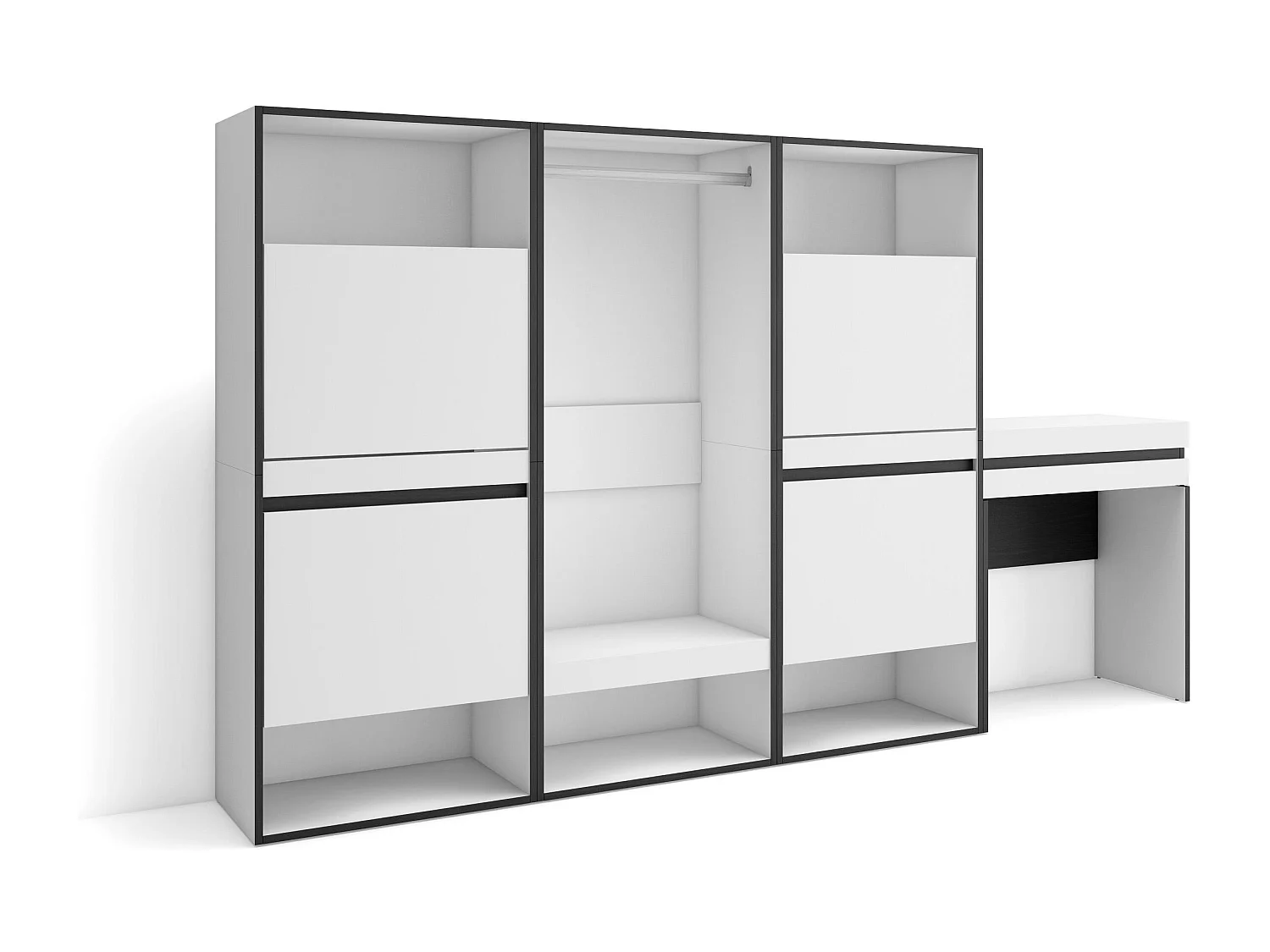 Meuble à Chaussures, 250x35x145cm, Chambre à coucher, pièce, Vestiaire ouvert, Coiffeuse, Blanc