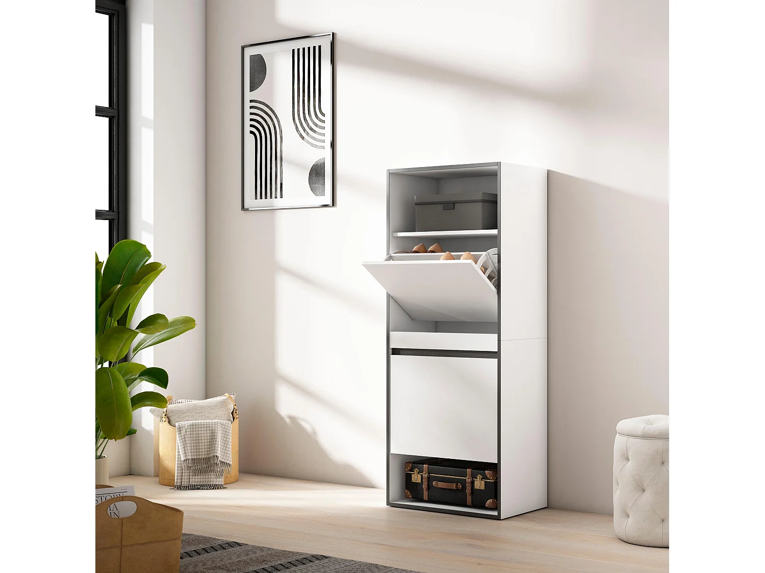 Sapateira, 60x35x145cm, Para quarto, dormitório, Armário de Sapatos, Branco