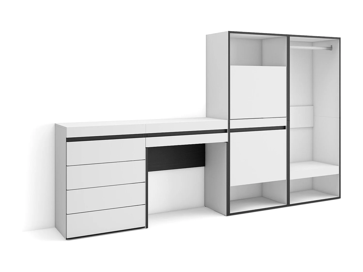 Schoenenkast, 247x35x145cm, Voor slaapkamer, kamer, Open Kledingkast, Ladekast, Commode, Kaptafel, Make-uptafel, Wit