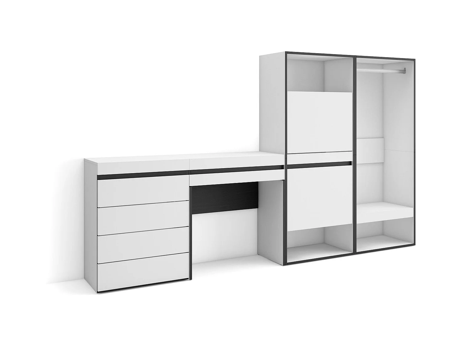 Meuble à Chaussures, 247x35x145 cm, Chambre à coucher, pièce, Vestiaire ouvert, Commode, Buffet, Coiffeuse, Blanc