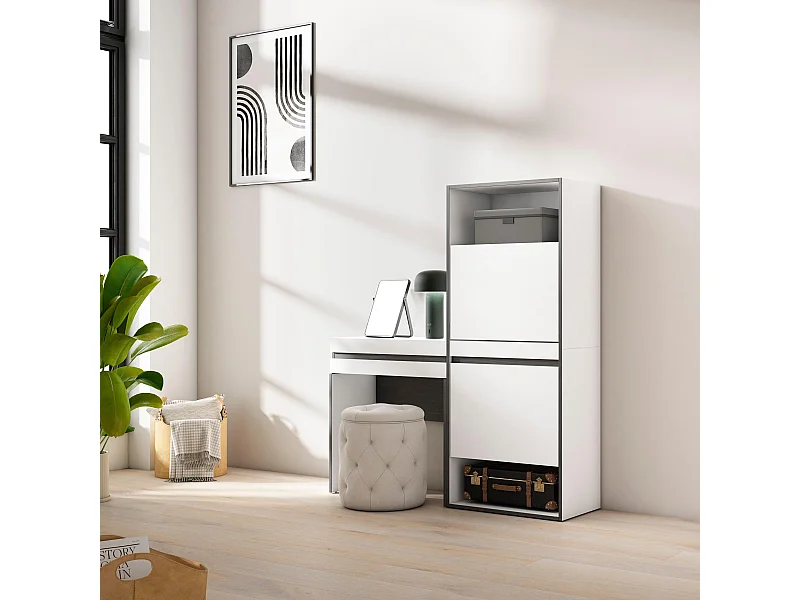 Meuble à Chaussures, 130x35x145 cm, Chambre à coucher, pièce, Coiffeuse, Blanc