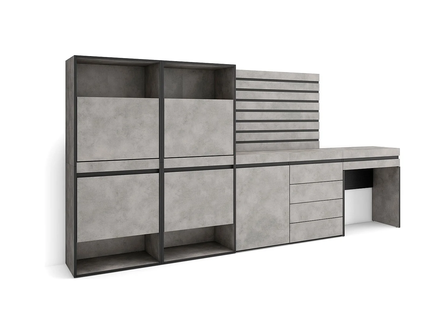 Meuble à Chaussures, 297x35x145 cm, Chambre à coucher, pièce, Commode, Buffet, Panneaux Muraux en Bois, Coiffeuse, Ciment