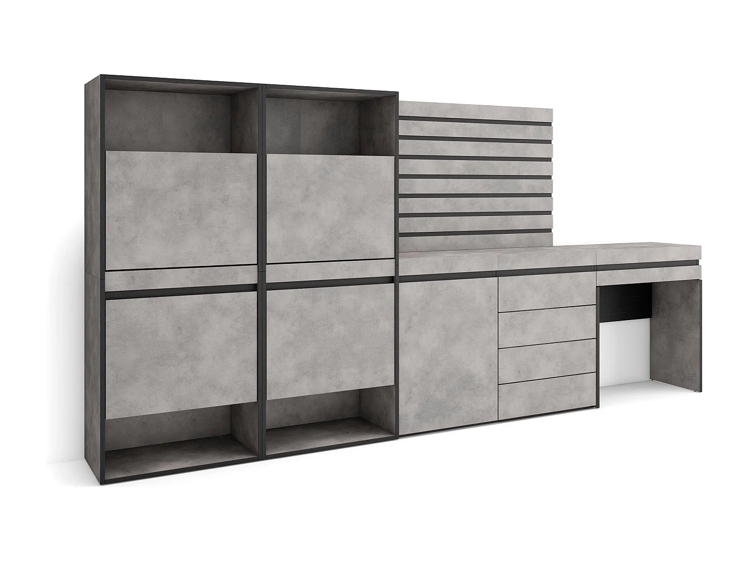 Meuble à Chaussures, 297x35x145 cm, Chambre à coucher, pièce, Commode, Buffet, Panneaux Muraux en Bois, Coiffeuse, Ciment