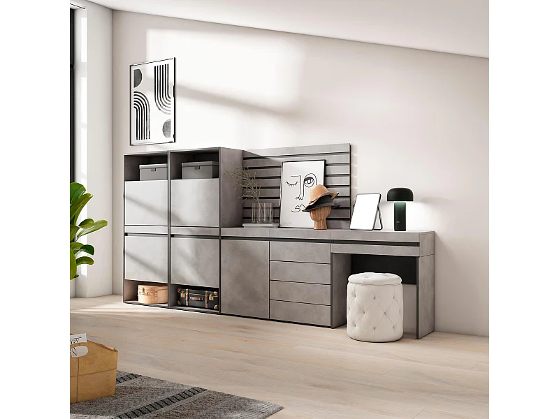 Meuble à Chaussures, 297x35x145 cm, Chambre à coucher, pièce, Commode, Buffet, Panneaux Muraux en Bois, Coiffeuse, Ciment