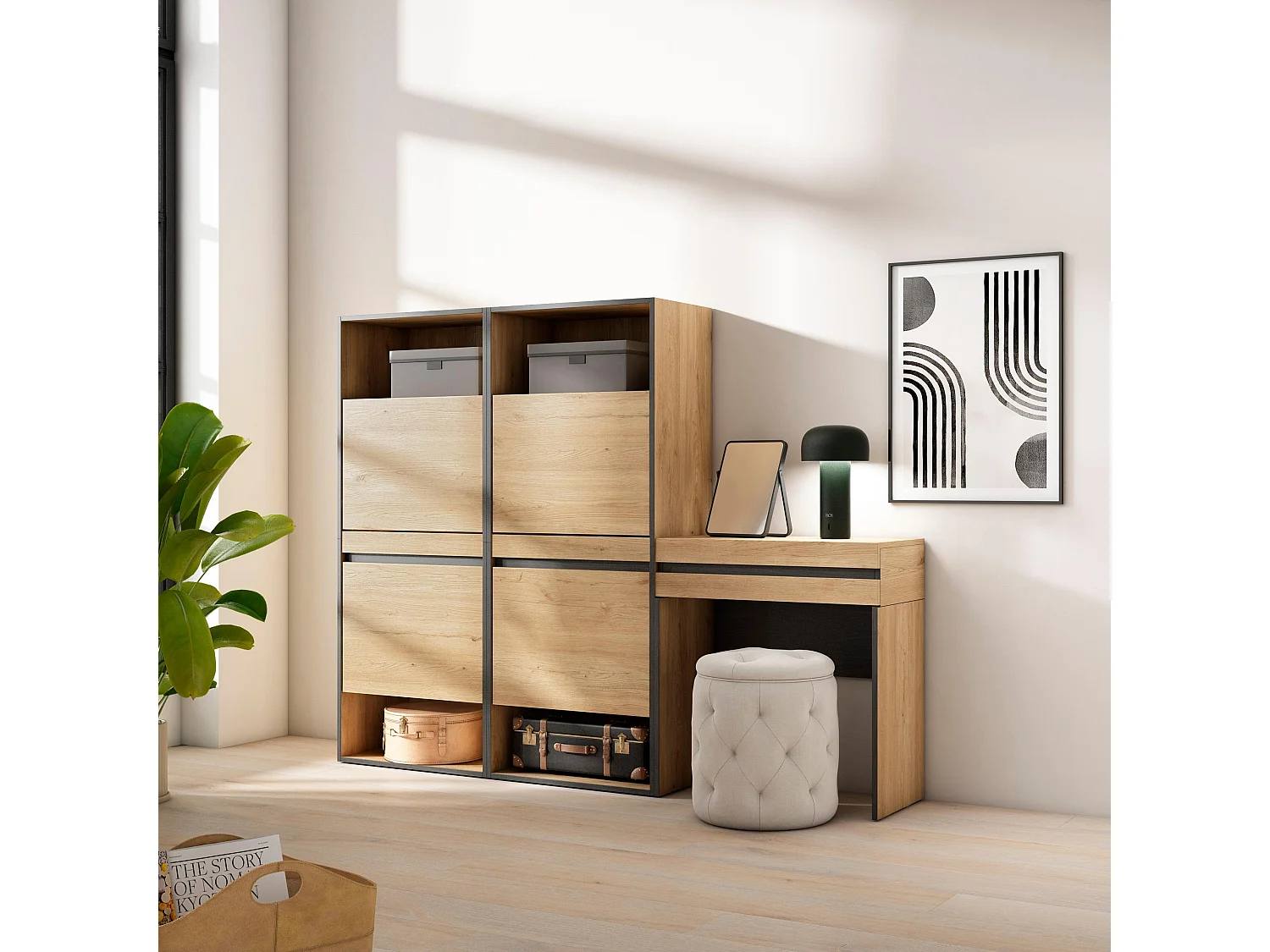 Meuble à Chaussures, 190x35x145cm, Chambre à coucher, pièce, Coiffeuse, Chêne