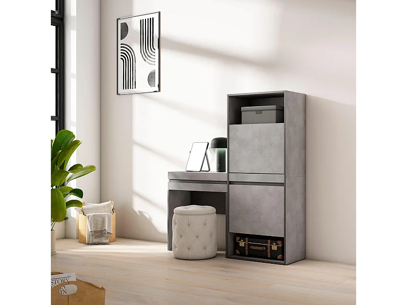 Schoenenkast, 130x35x145cm, Voor slaapkamer, kamer, Kaptafel, Make-uptafel, Cement