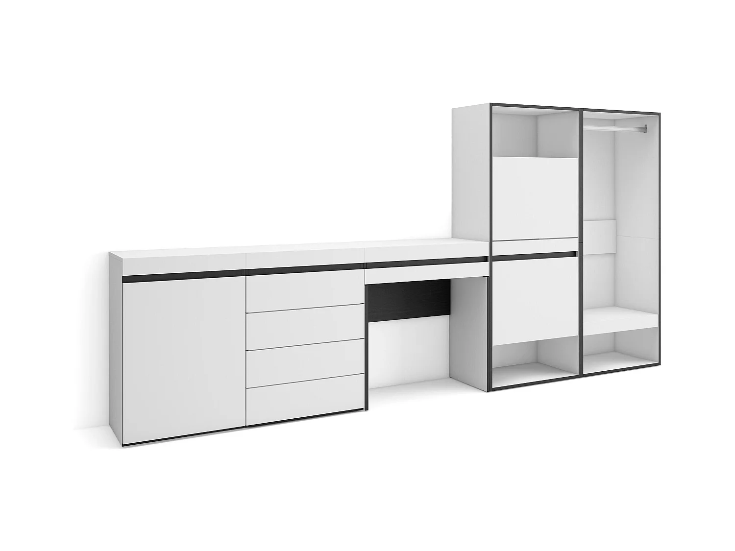 Meuble à Chaussures, 297x35x145 cm, Chambre à coucher, pièce, Vestiaire ouvert, Commode, Buffet, Coiffeuse, Blanc