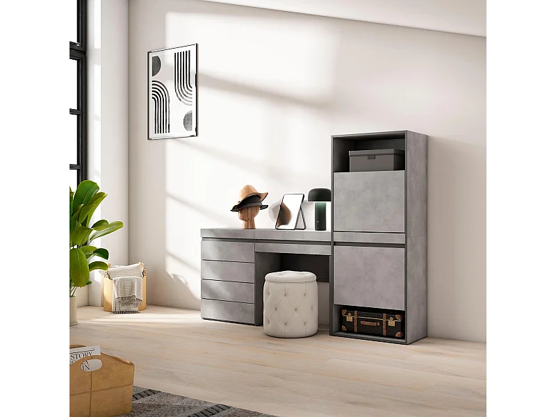 Schoenenkast, 187x35x145cm, Voor slaapkamer, kamer, Ladekast, Commode, Kaptafel, Make-uptafel, Cement