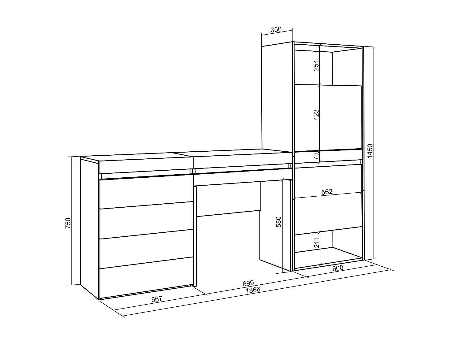 Meuble à Chaussures, 187x35x145 cm, Chambre à coucher, pièce, Commode, Buffet, Coiffeuse, Ciment
