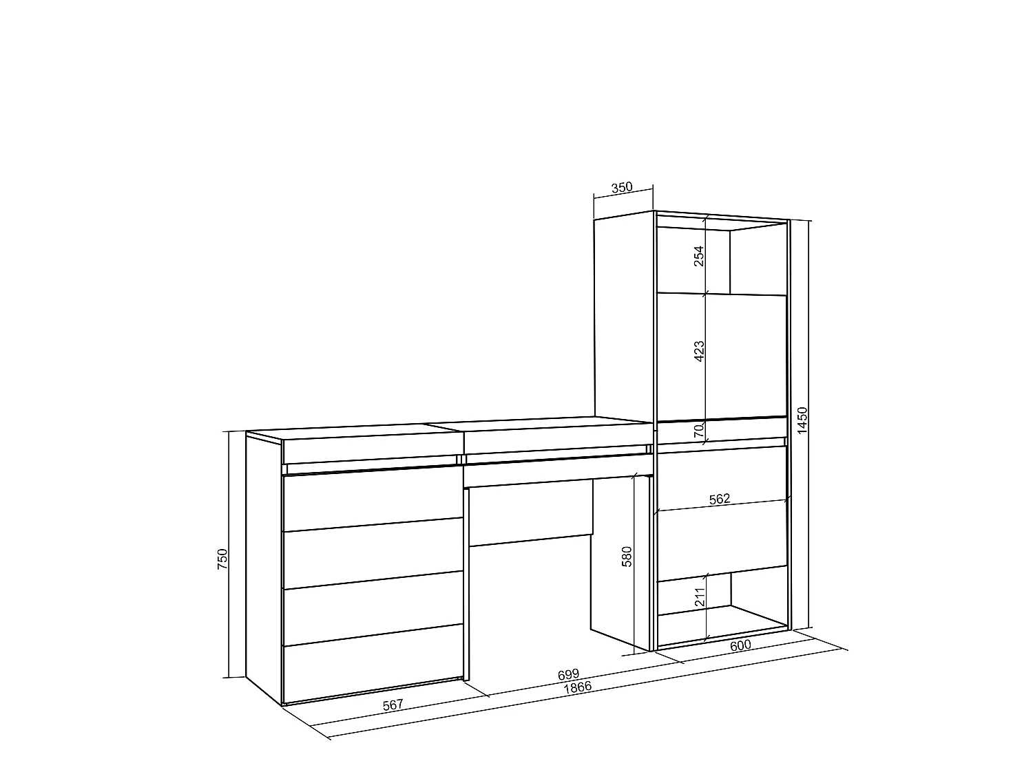 Meuble à Chaussures, 187x35x145cm, Chambre à coucher, pièce, Commode, Buffet, Coiffeuse, Ciment