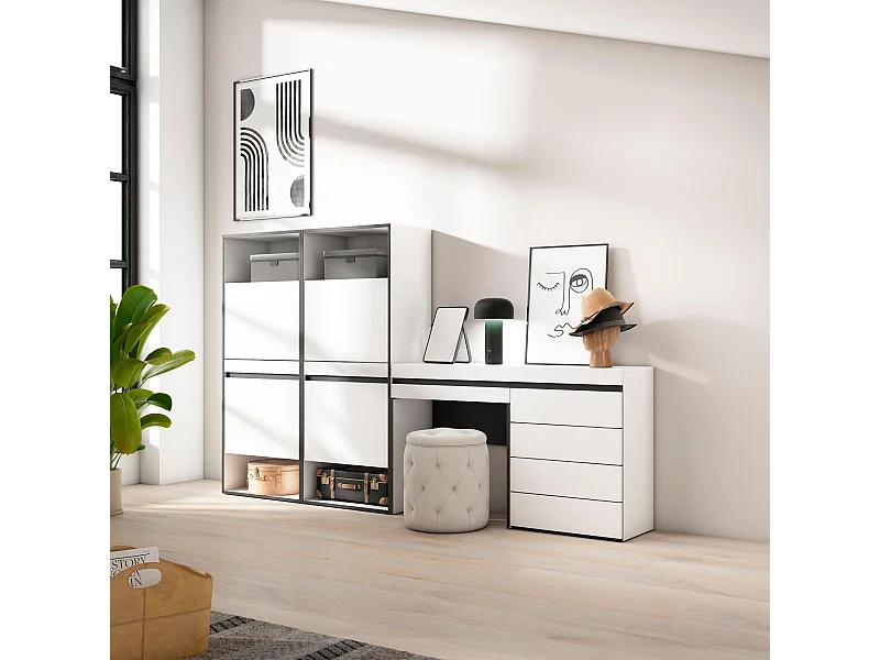 Zapatero, 247x35x145cm, Dormitorio, habitación, Cómoda, Cajonera, Tocador, Blanco