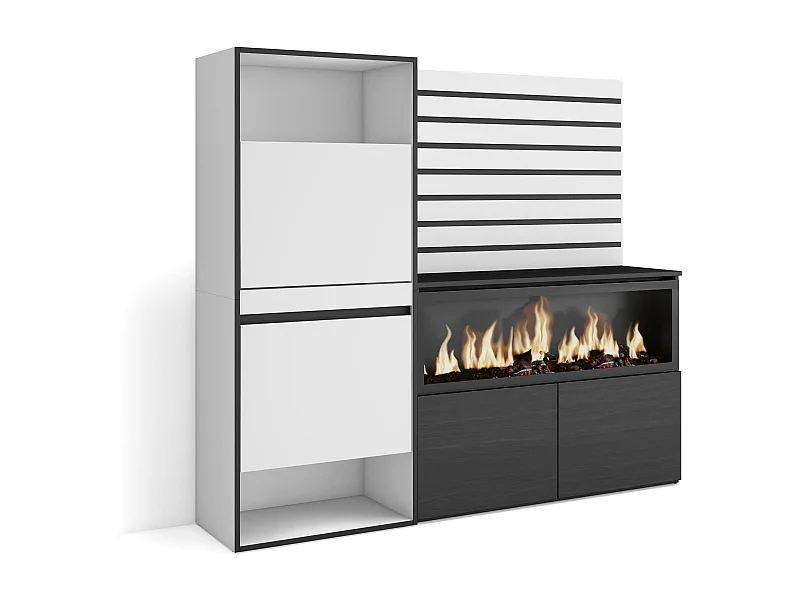 Credenza, 167x35x145cm, Camera da letto, stanza, Camino elettrico XXL, Scarpiera, Bianco