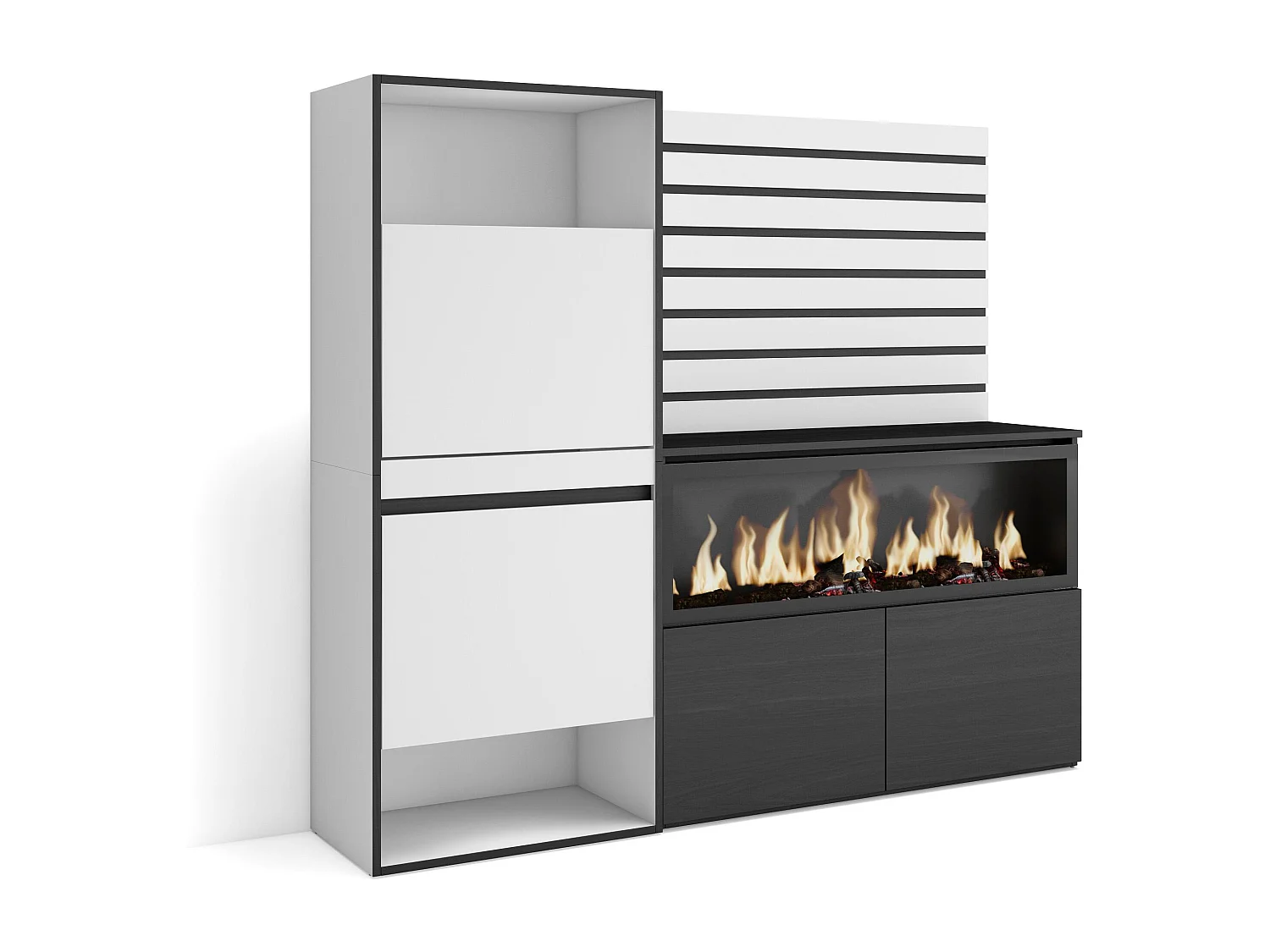 Buffet, Bahut, 167x35x145 cm, Chambre à coucher, pièce, Cheminée électrique XXL, Meuble à Chaussures, Blanc