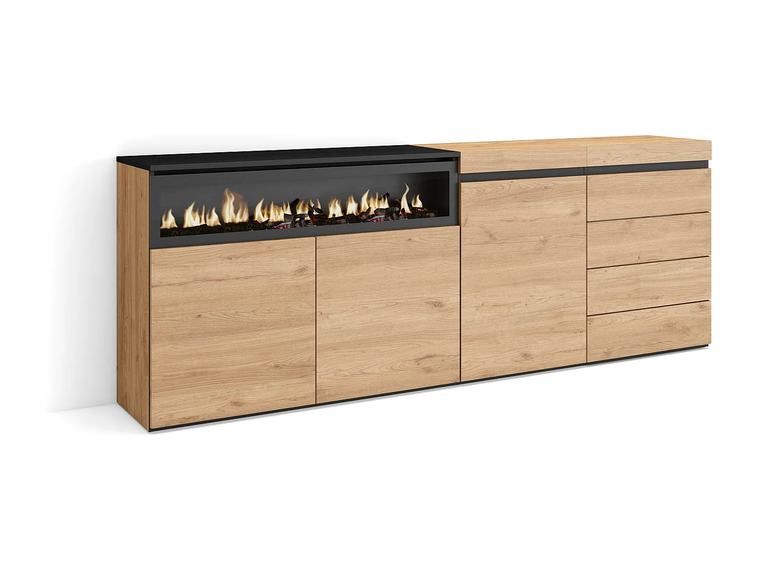 Buffet, Bahut, 207x35x75 cm, Chambre à coucher, pièce, Cheminée électrique, Commode, Buffet, Chêne