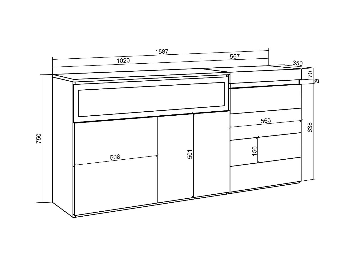 Buffet, Bahut, 157x35x75 cm, Chambre à coucher, pièce, Cheminée électrique, Commode, Buffet, Ciment