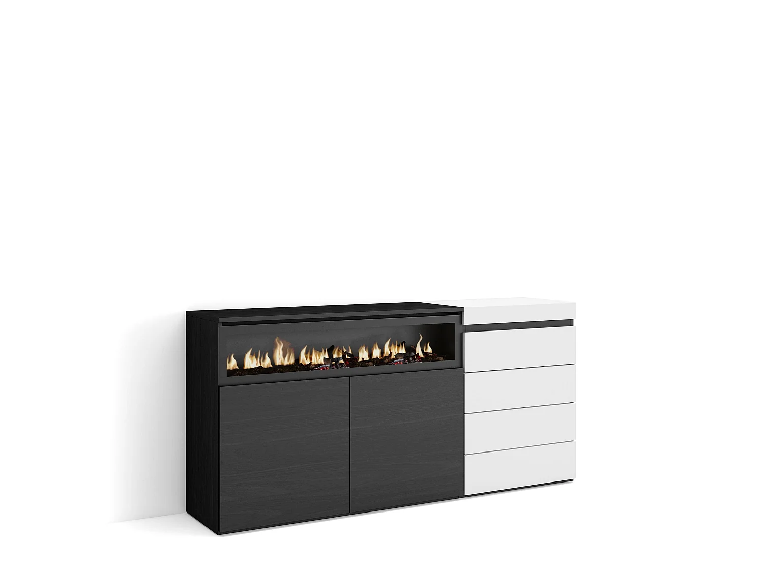 Buffet, Bahut, 157x35x75cm, Chambre à coucher, pièce, Cheminée électrique, Commode, Buffet, Blanc