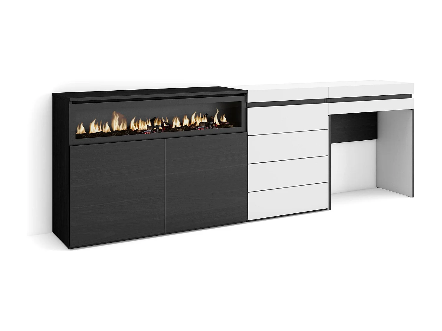 Buffet, Bahut, 227x35x75cm, Chambre à coucher, pièce, Cheminée électrique, Commode, Buffet, Coiffeuse, Blanc