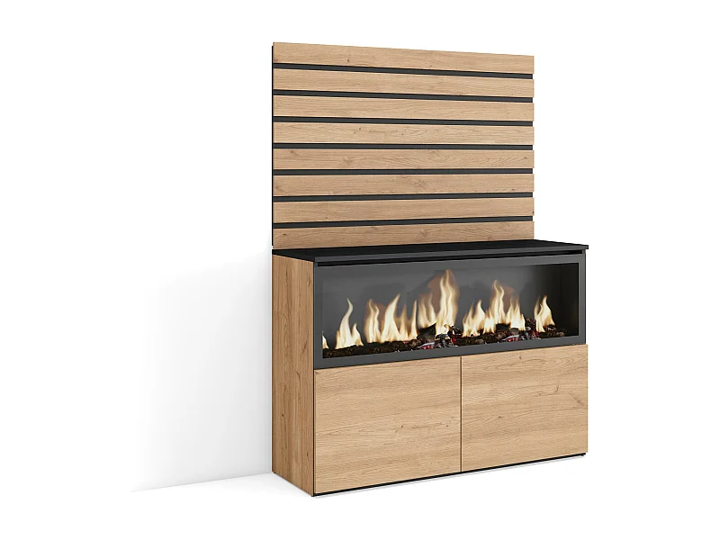 Credenza, 107x35x145cm, Camera da letto, stanza, Camino elettrico XXL, Rovere