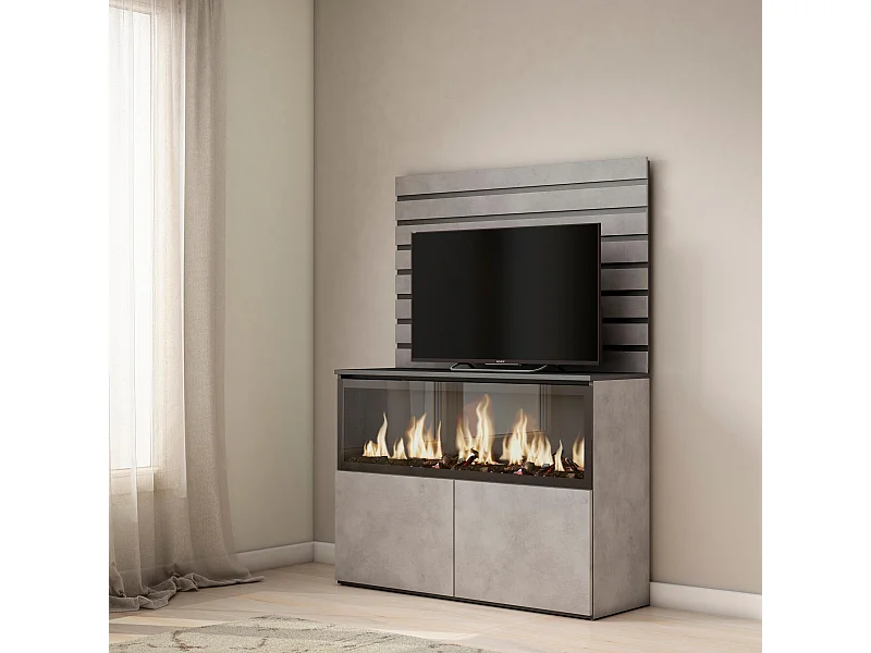 Buffet, Bahut, 107x35x145 cm, Chambre à coucher, pièce, Cheminée électrique XXL, Ciment