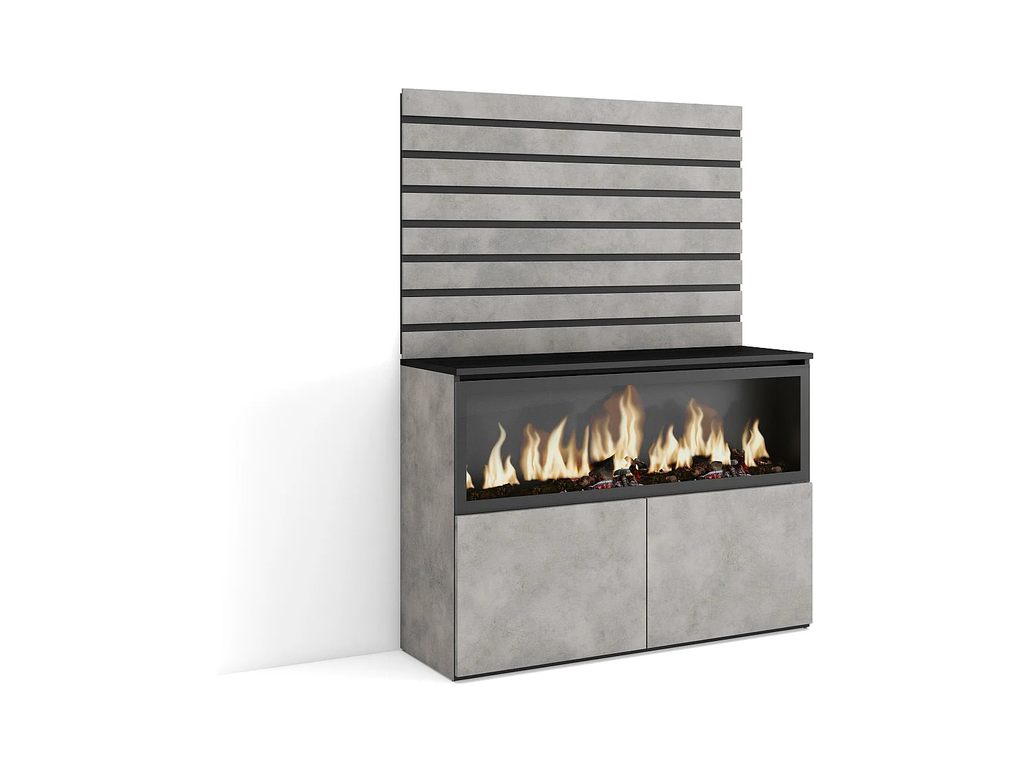 Buffet, Bahut, 107x35x145 cm, Chambre à coucher, pièce, Cheminée électrique XXL, Ciment