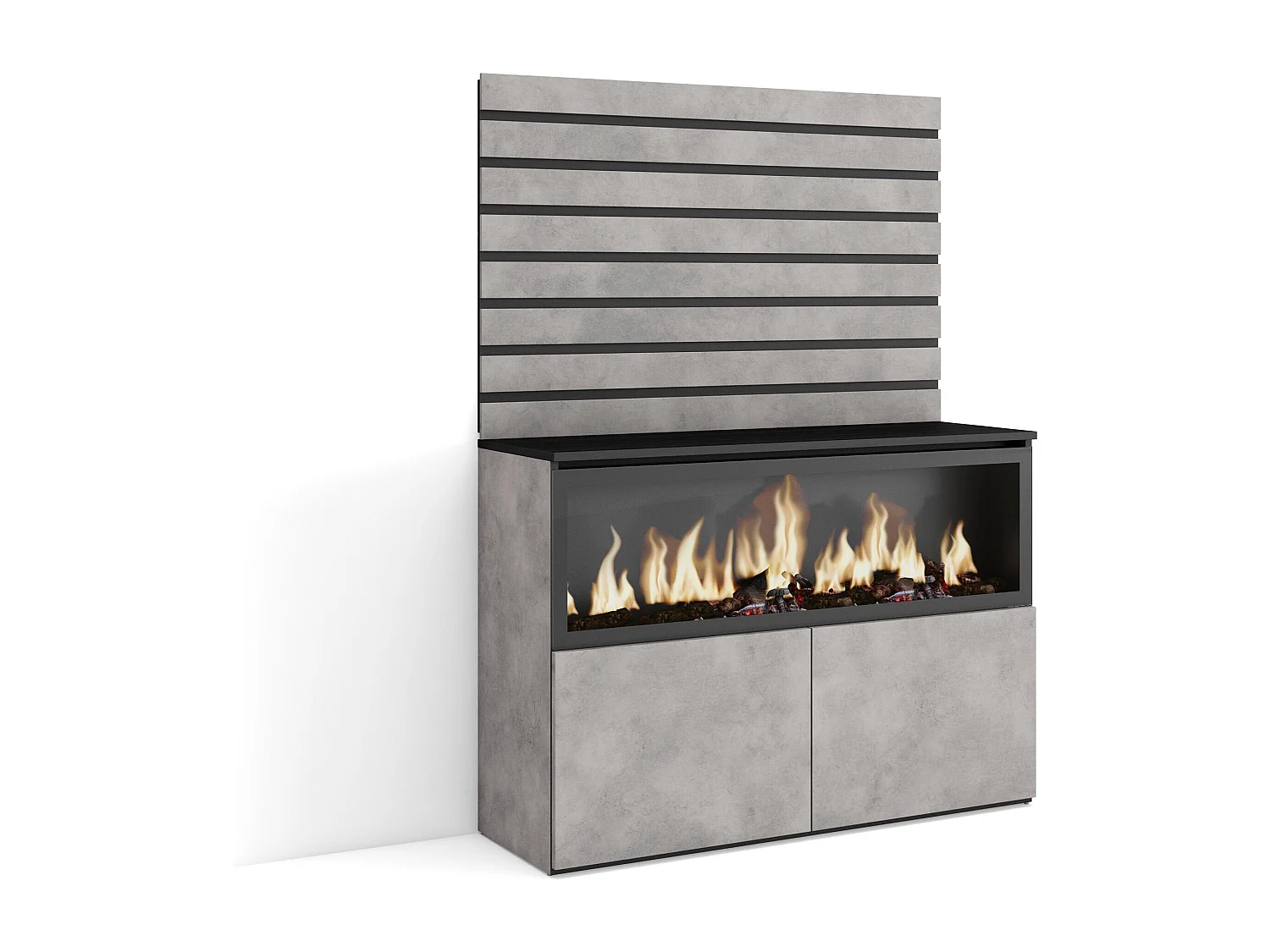 Aparador, 107x35x145cm, Dormitorio, habitación, Chimenea eléctrica XXL, Cemento