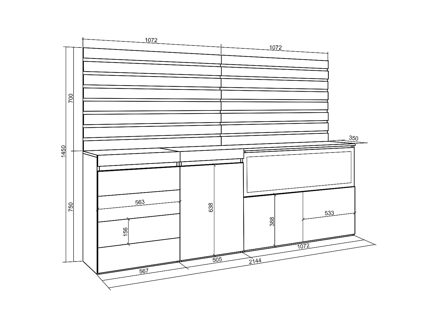 Buffet, Bahut, 214x35x145 cm, Chambre à coucher, pièce, Cheminée électrique XXL, Commode, Buffet, Blanc