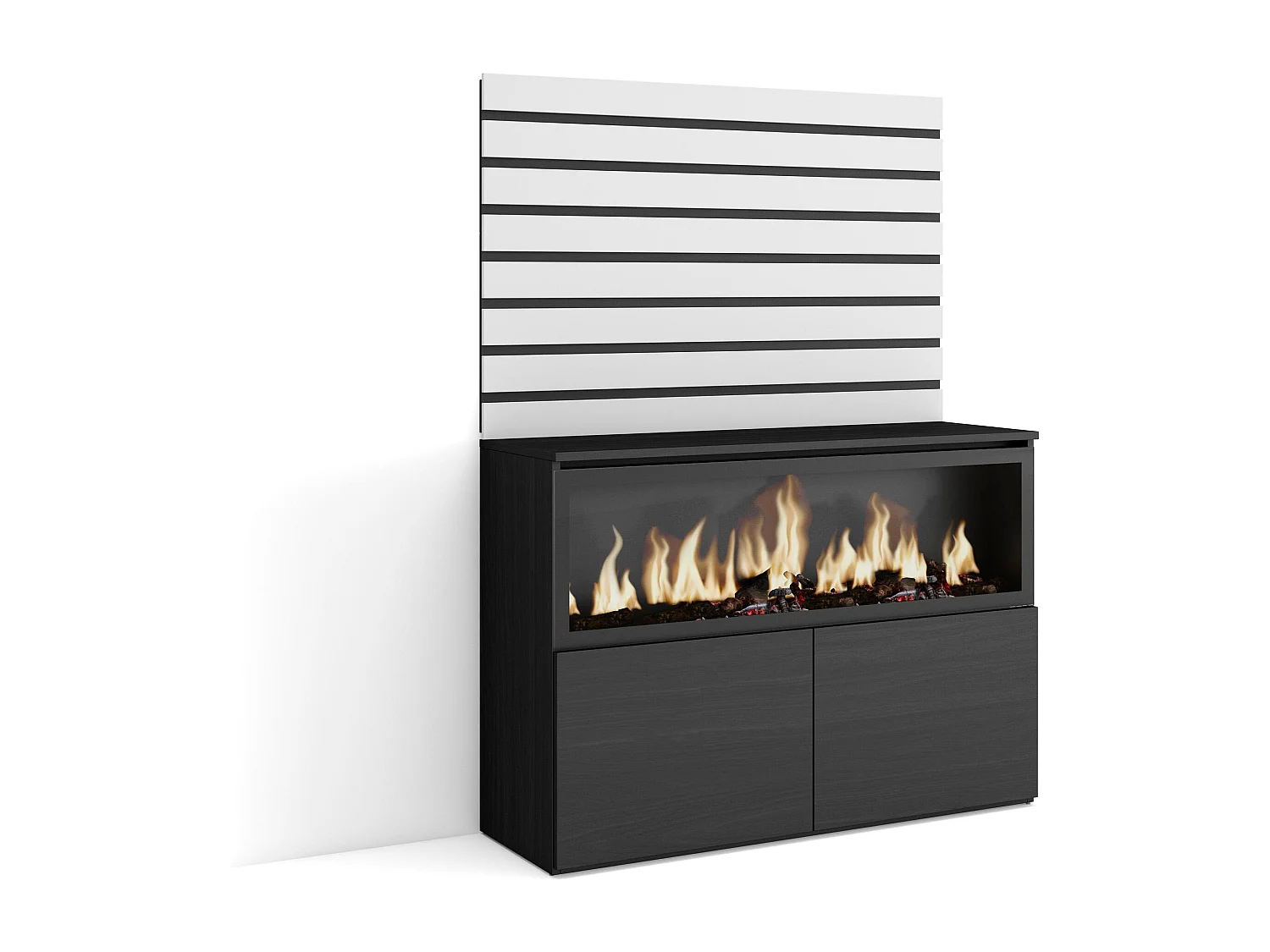 Buffet, Bahut, 107x35x145 cm, Chambre à coucher, pièce, Cheminée électrique XXL, Blanc