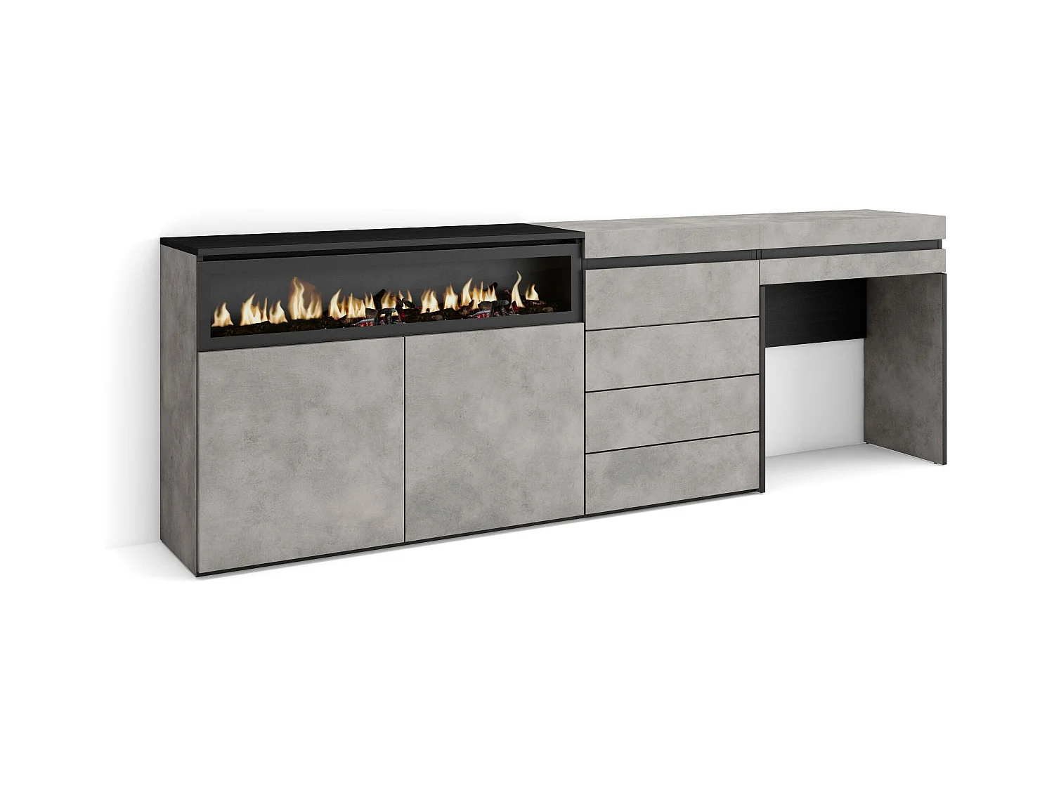 Buffet, Bahut, 227x35x75 cm, Chambre à coucher, pièce, Cheminée électrique, Commode, Buffet, Coiffeuse, Ciment
