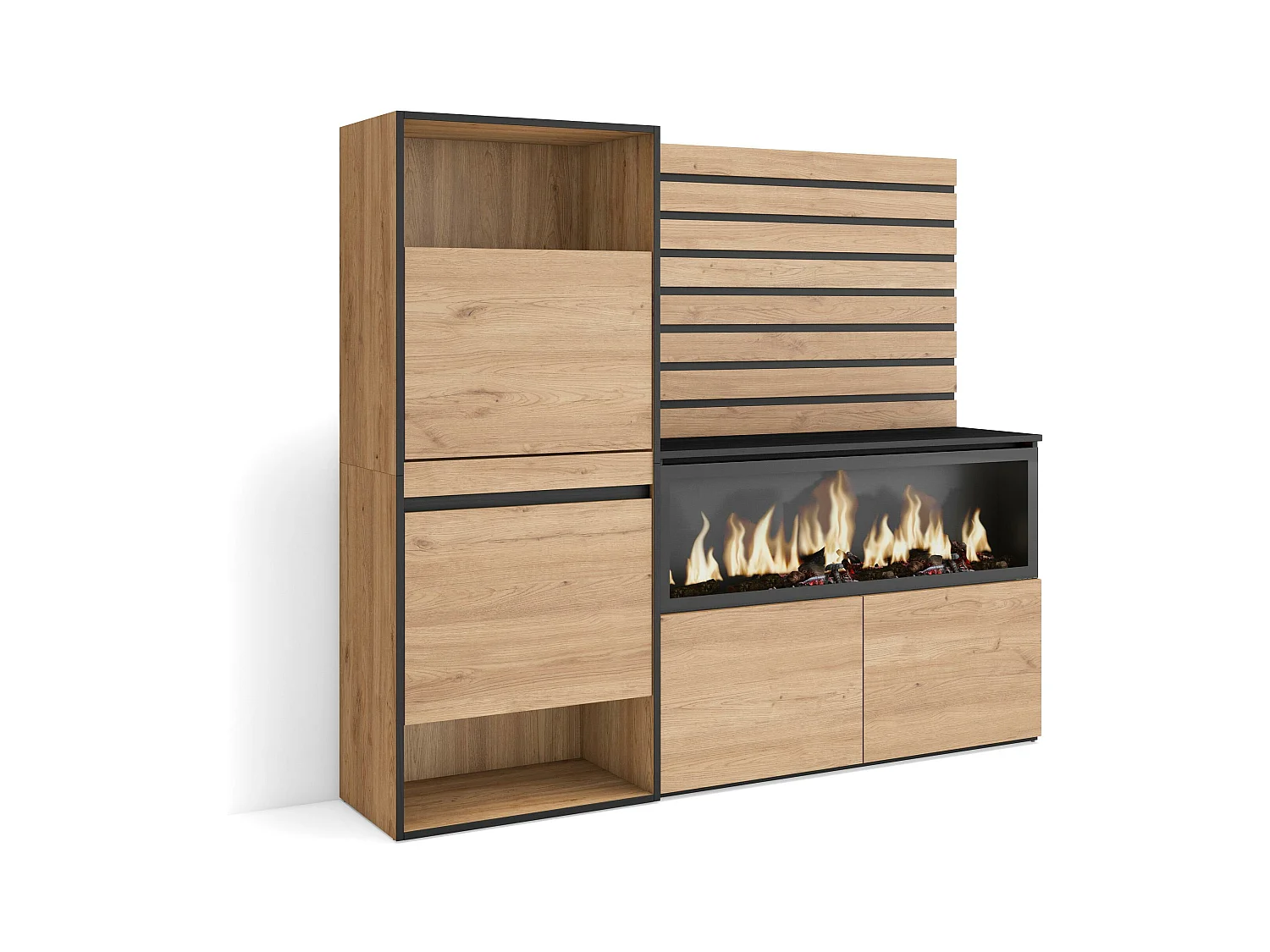 Buffet, Bahut, 167x35x145 cm, Chambre à coucher, pièce, Cheminée électrique XXL, Meuble à Chaussures, Chêne