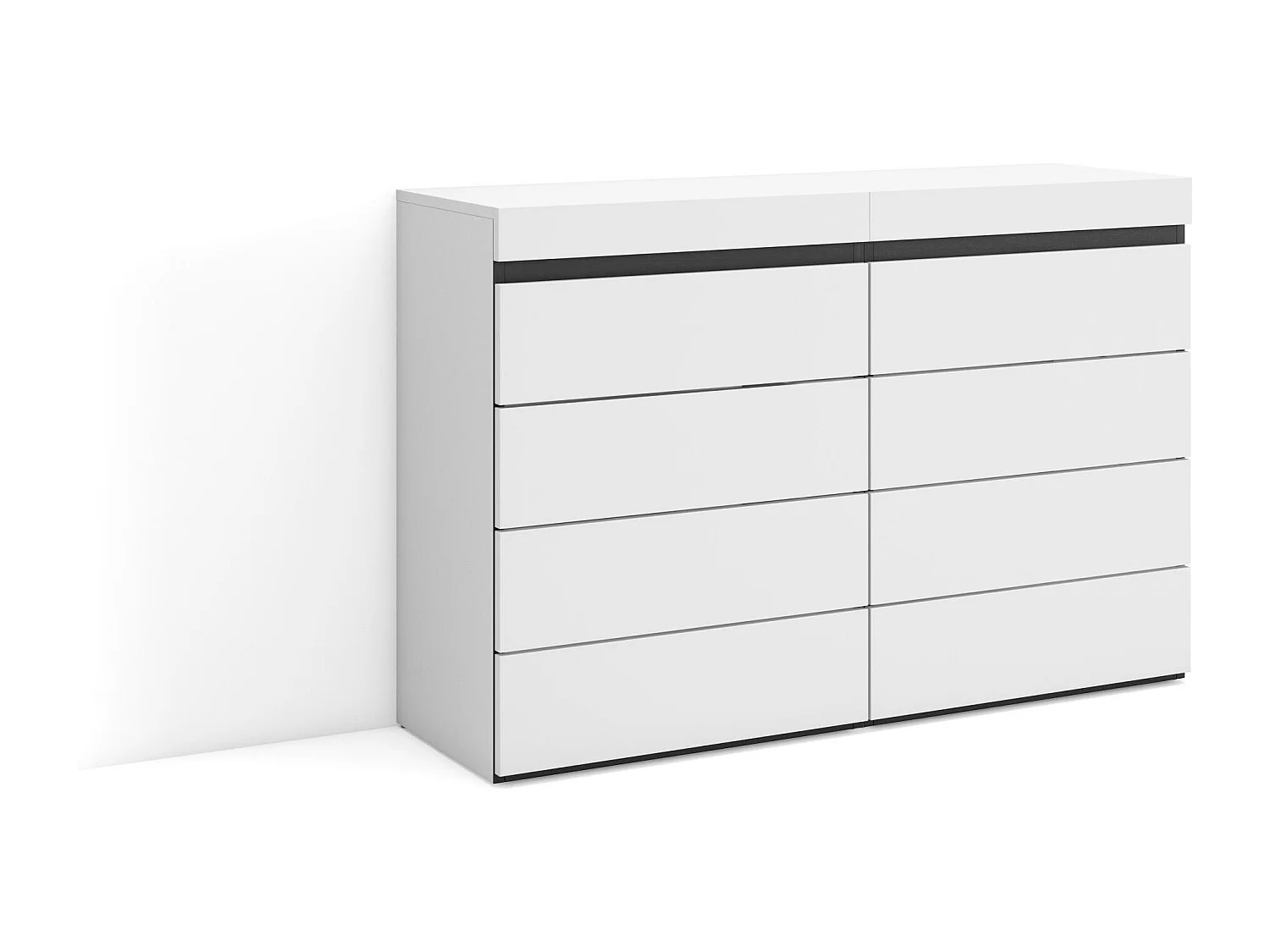 Commode, Buffet, Armoire, 114x35x75 cm, Chambre à coucher, pièce, Armoire à Tiroirs, Blanc et noir