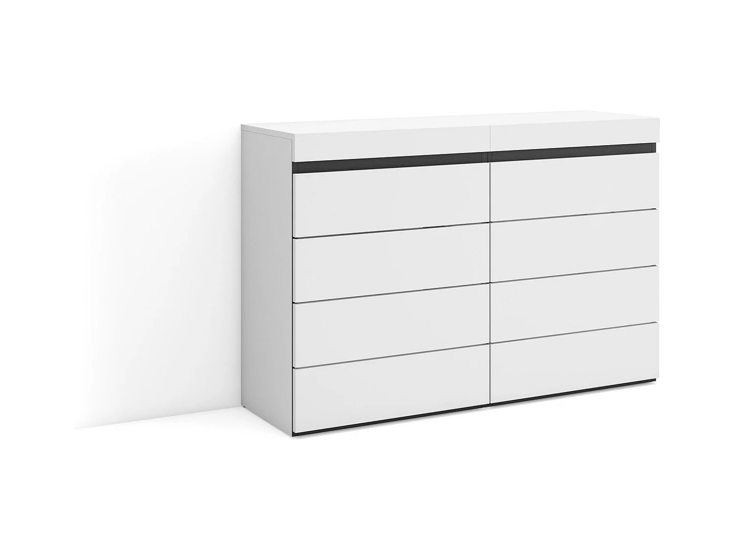 Commode, Buffet, Armoire, 114x35x75 cm, Chambre à coucher, pièce, Armoire à Tiroirs, Blanc et noir