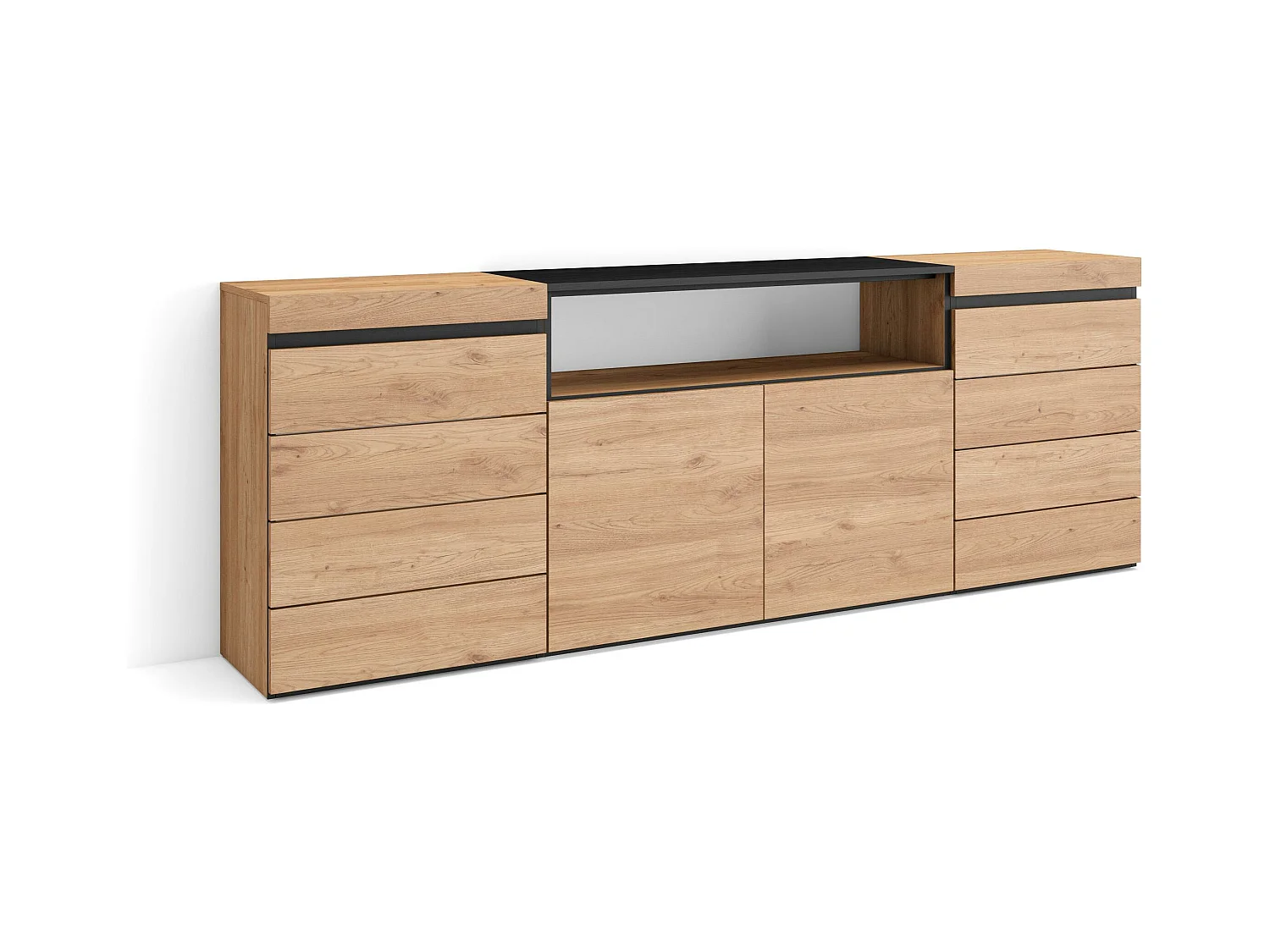 Commode, Buffet, Armoire, 214x35x75 cm, Chambre à coucher, pièce, Armoire à Tiroirs, Chêne