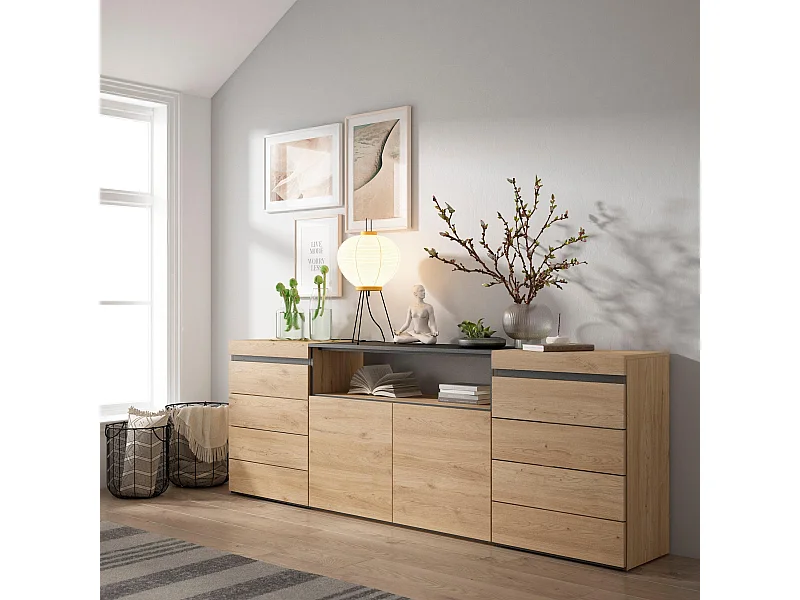 Cassettiera, 214x35x75cm, Camera da letto, stanza, Con Stoccaggio, Rovere