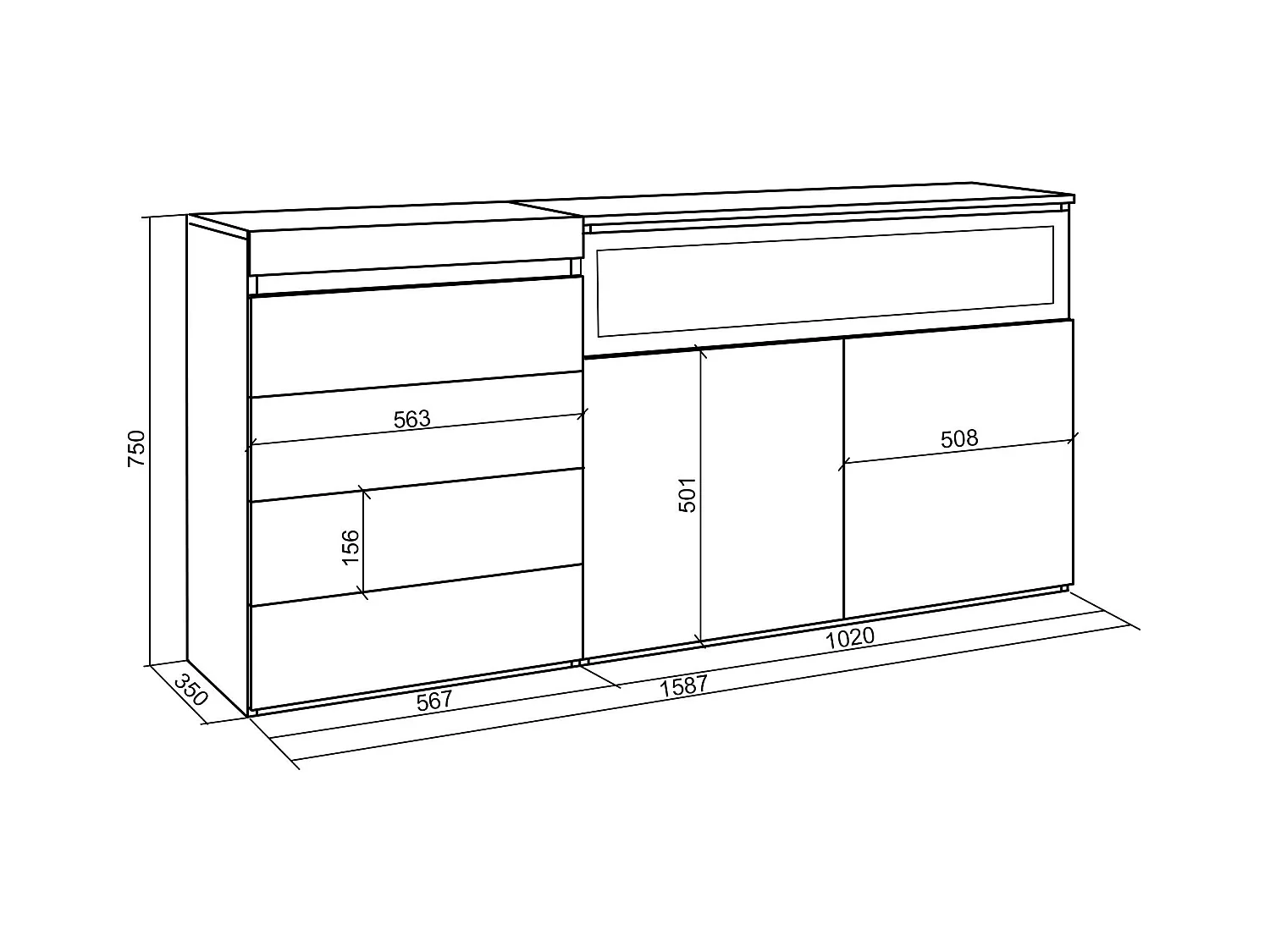Ladekast, Commode, 135x57x75cm, Voor slaapkamer, kamer, Elektrische haard, Cement