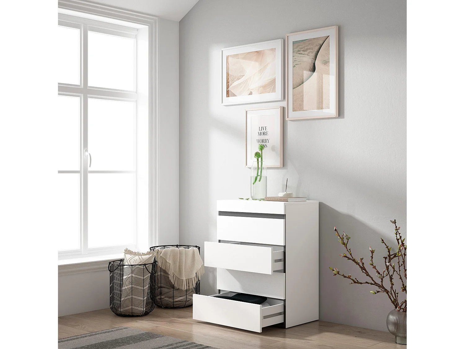 Cassettiera, 35x57x75cm, Camera da letto, stanza, Con Stoccaggio, Bianco e nero