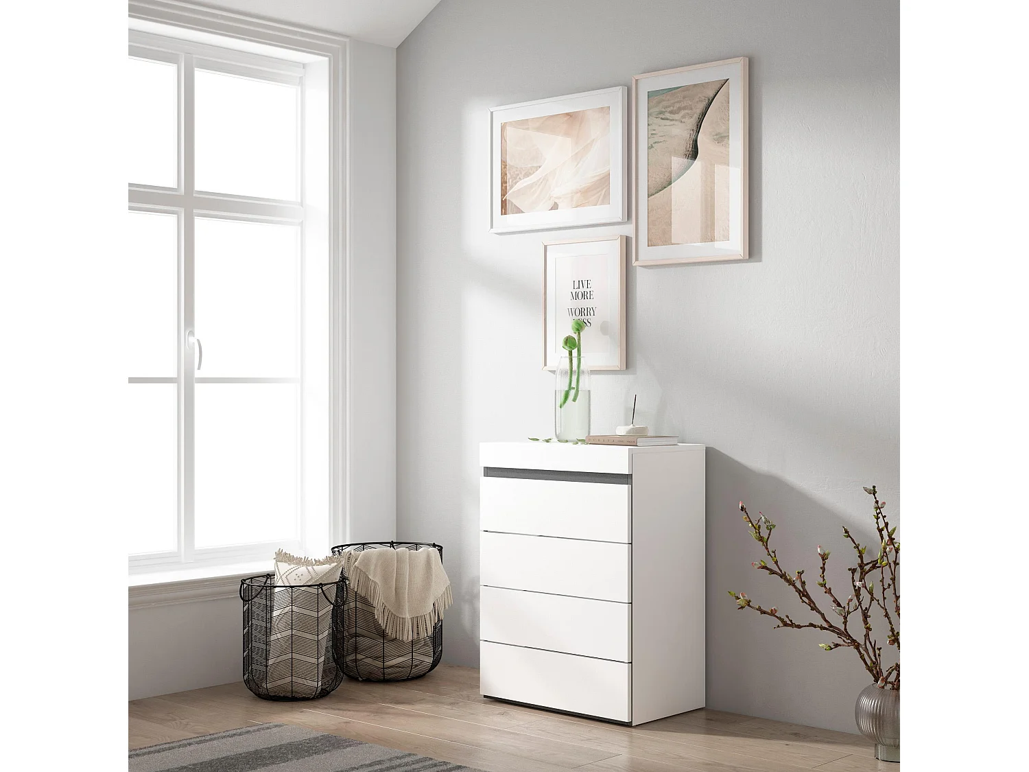 Commode, Buffet, Armoire, 57x35x75cm, Chambre à coucher, pièce, Armoire à Tiroirs, Blanc et noir