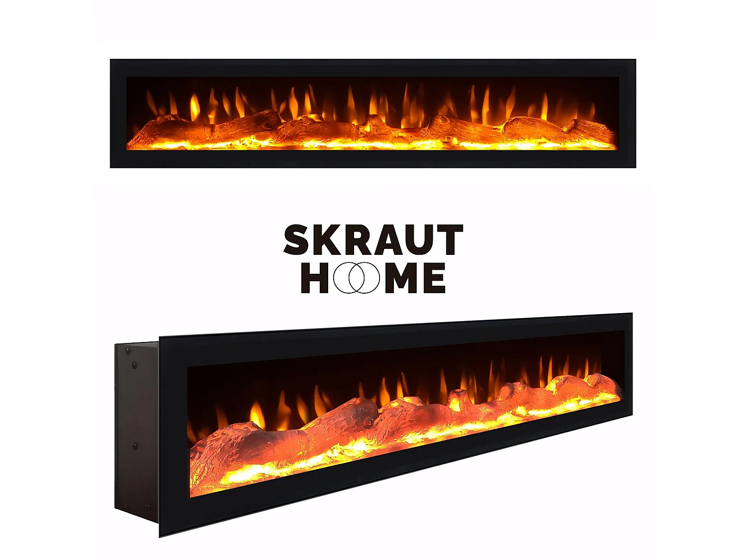 Kommode mit Schubladen, 214x35x75cm, Für Schlafzimmer, Elektrokamin, Weiß und Schwarz