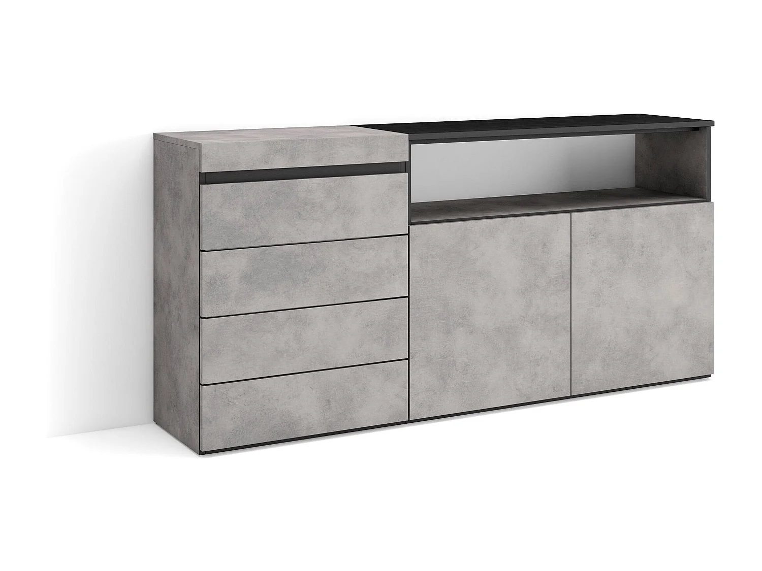 Commode, Buffet, Armoire, 135x57x75 cm, Chambre à coucher, pièce, Armoire à Tiroirs, Ciment