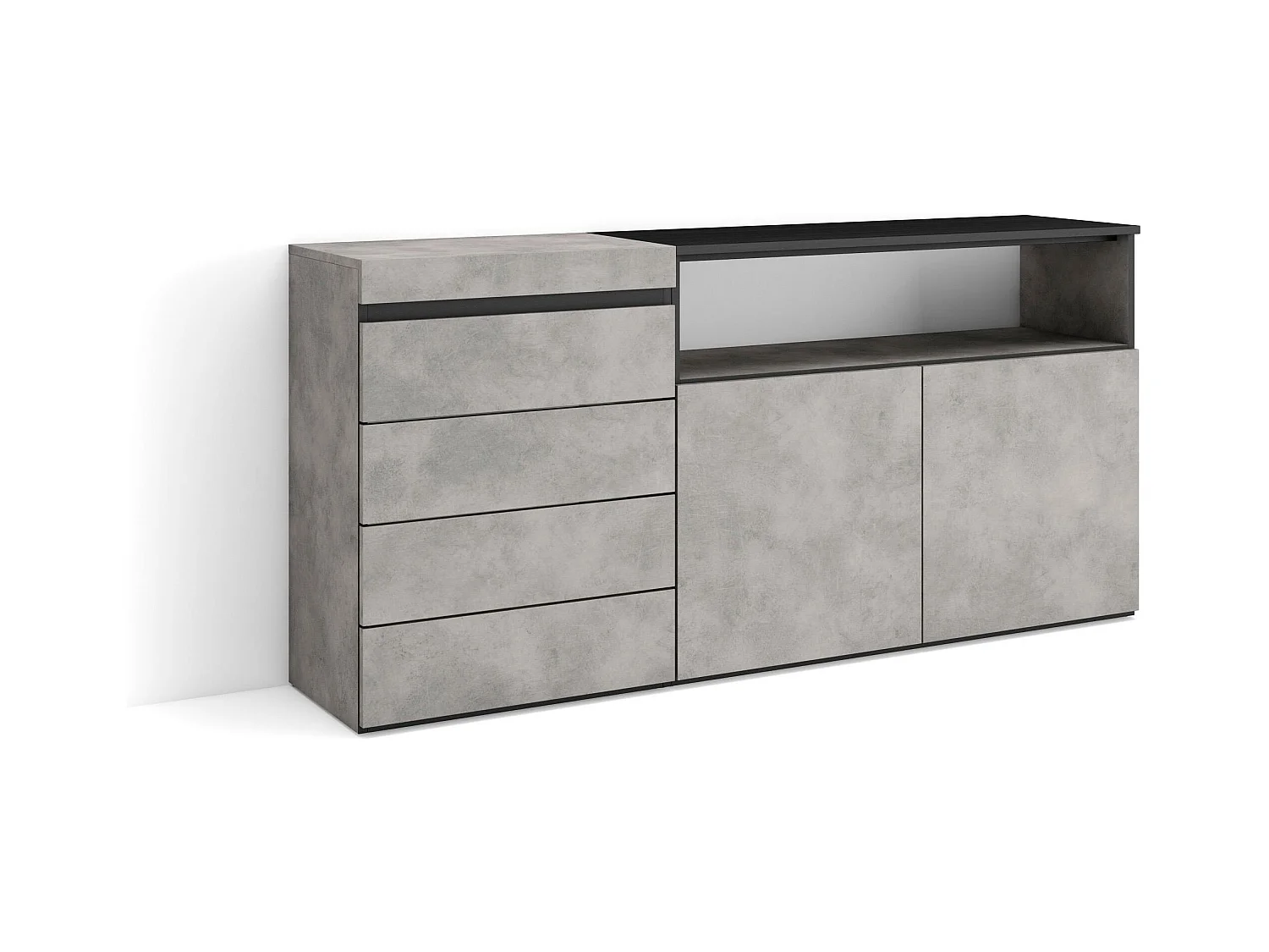 Ladekast, Commode, 135x57x75cm, Voor slaapkamer, kamer, Met opbergruimte, Cement