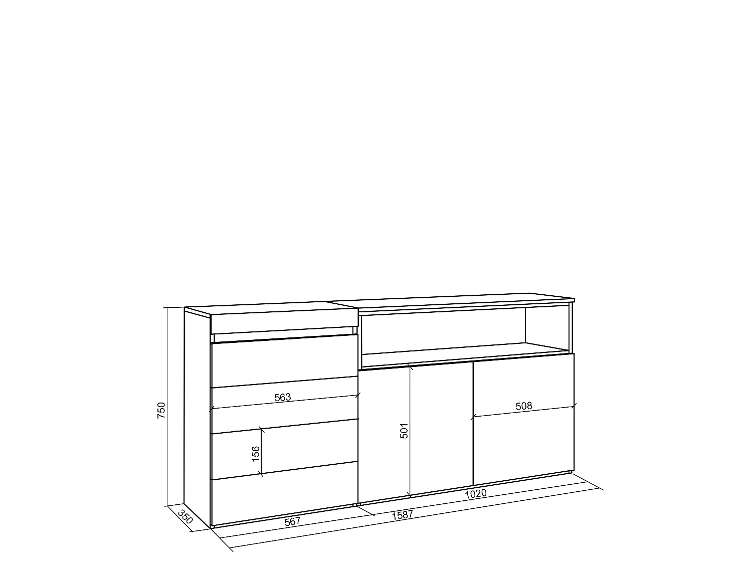 Cómoda, 135x57x75cm, Para quarto, dormitório, Camiseiro, Cimento