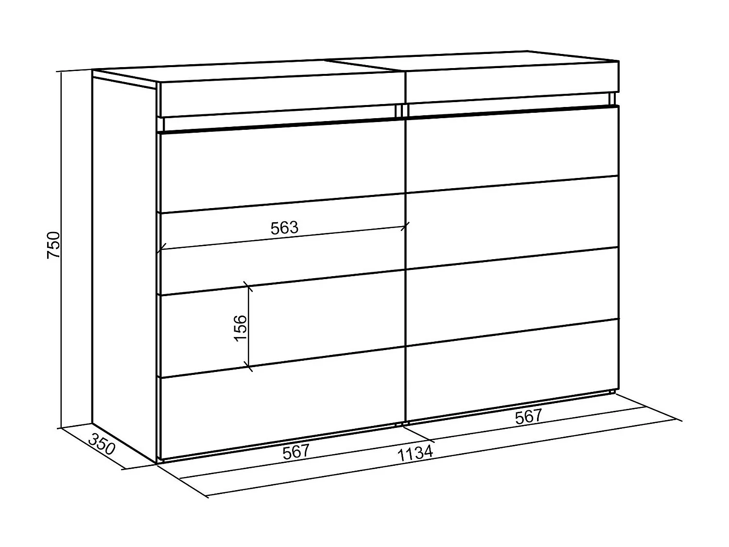 Commode, Buffet, Armoire, 114x35x75 cm, Chambre à coucher, pièce, Armoire à Tiroirs, Ciment