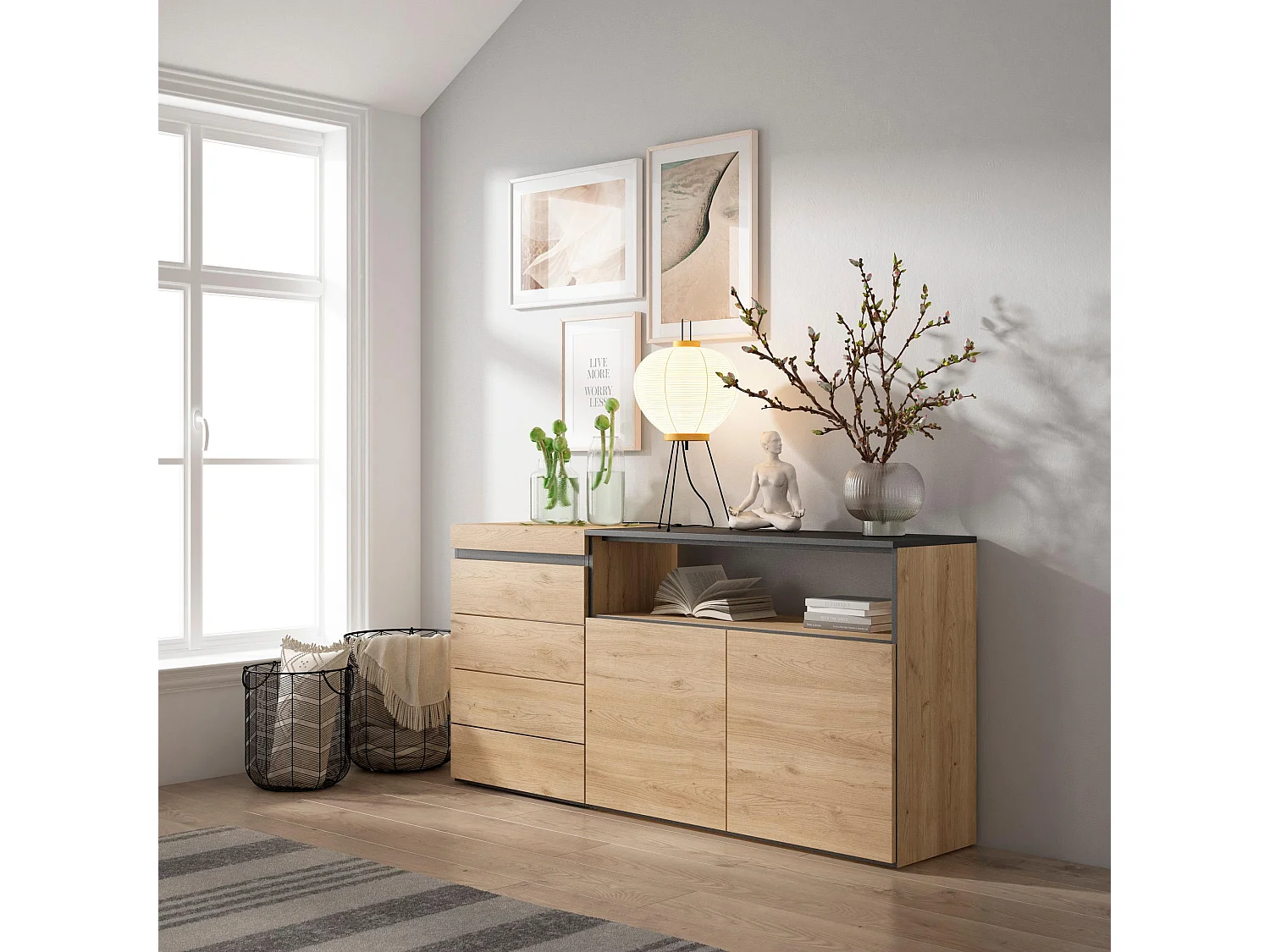 Commode, Buffet, Armoire, 135x57x75 cm, Chambre à coucher, pièce, Armoire à Tiroirs, Chêne