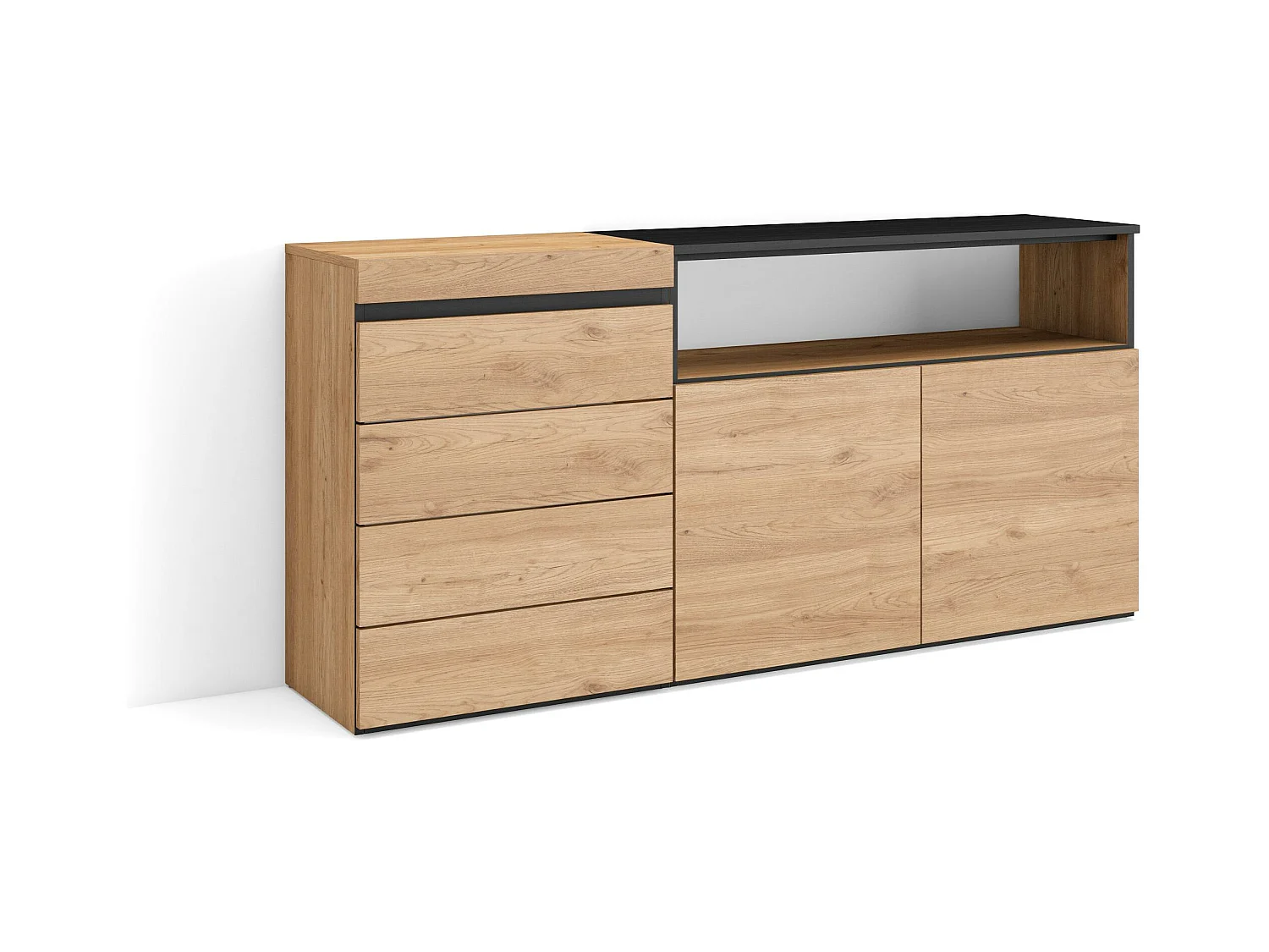 Commode, Buffet, Armoire, 135x57x75 cm, Chambre à coucher, pièce, Armoire à Tiroirs, Chêne