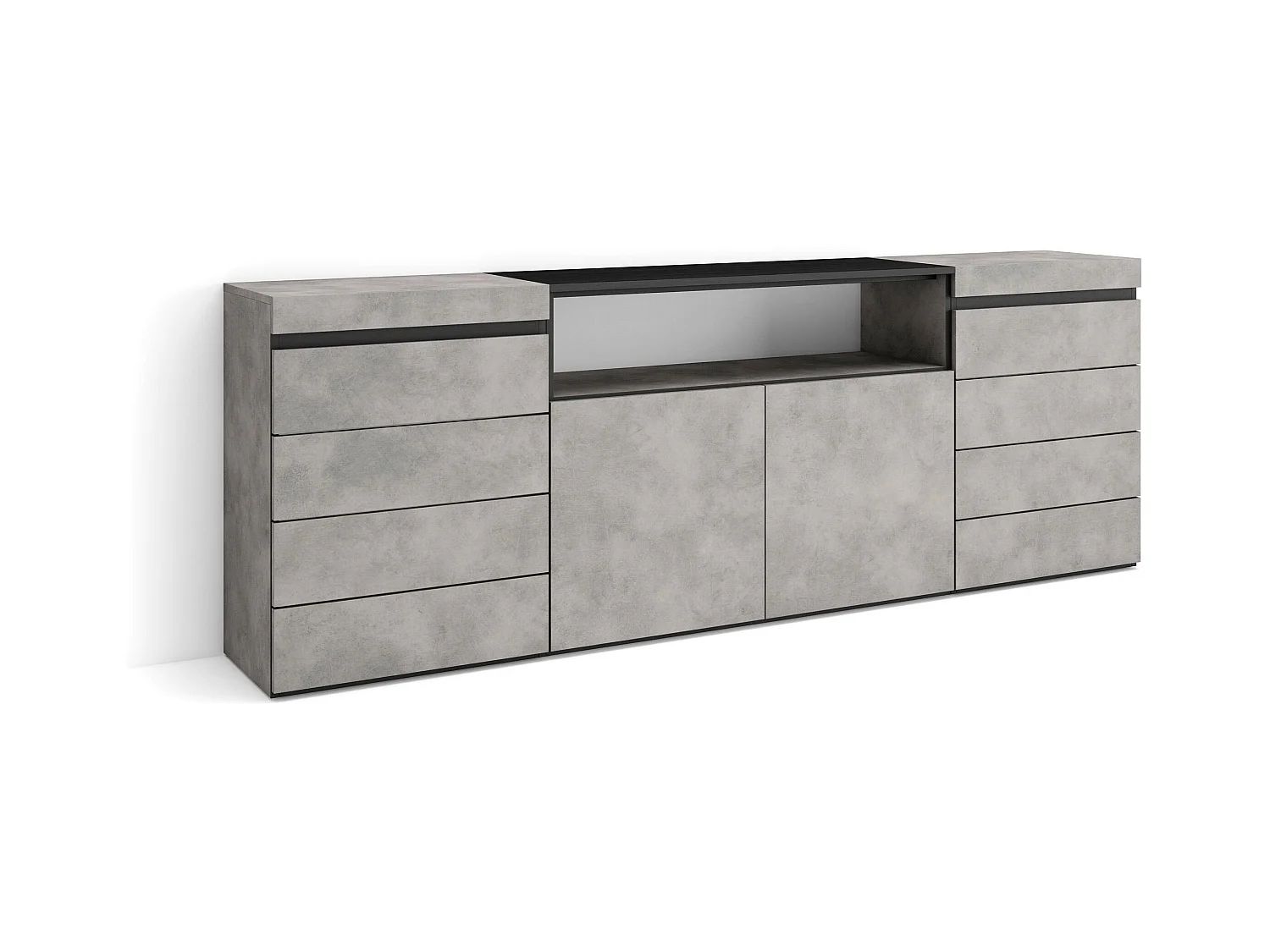 Commode, Buffet, Armoire, 214x35x75 cm, Chambre à coucher, pièce, Armoire à Tiroirs, Ciment