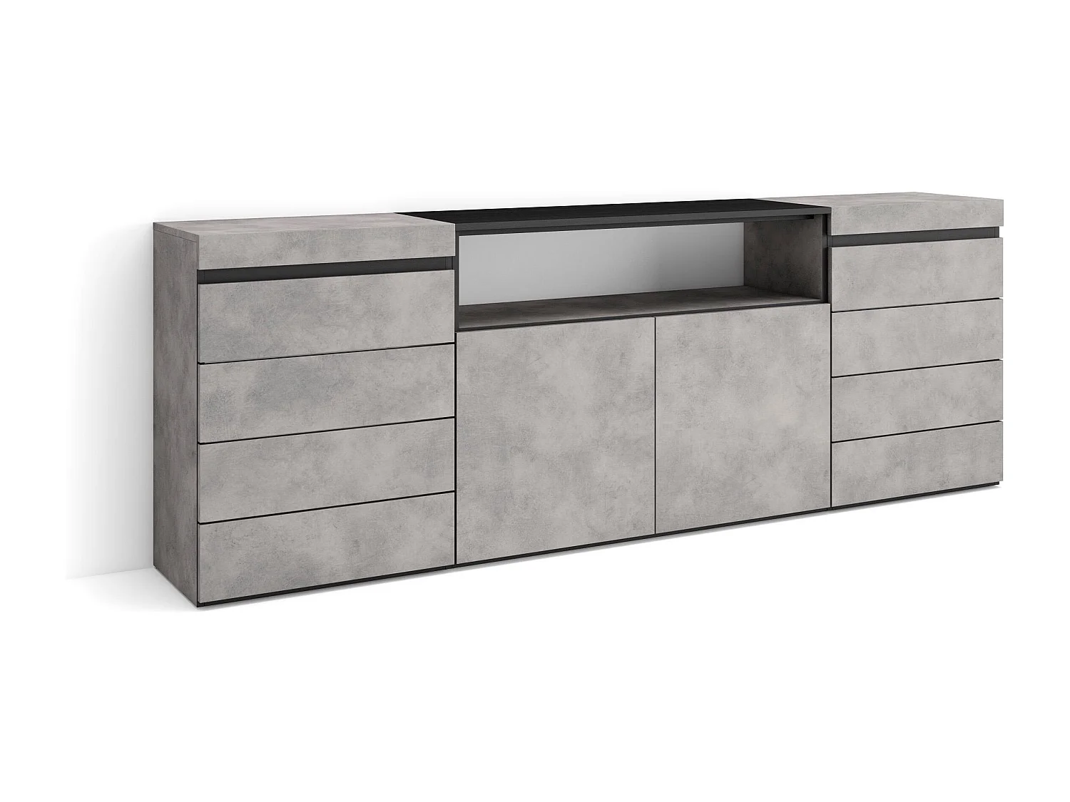 Ladekast, Commode, 214x35x75cm, Voor slaapkamer, kamer, Met opbergruimte, Cement