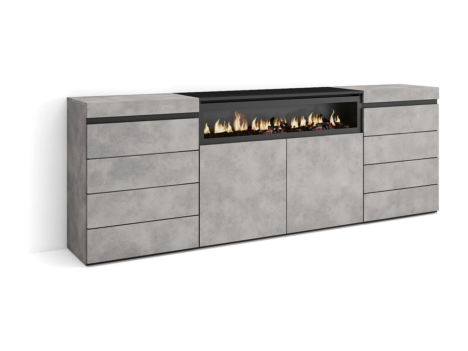 Ladekast, Commode, 214x35x75cm, Voor slaapkamer, kamer, Elektrische haard, Cement