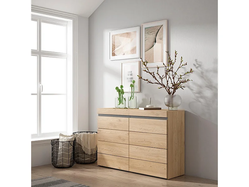 Commode, Buffet, Armoire, 114x35x75 cm, Chambre à coucher, pièce, Armoire à Tiroirs, Chêne