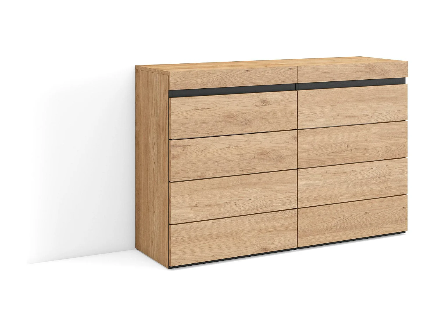 Kommode mit Schubladen, 114x35x75cm, Für Schlafzimmer, Sideboard, Schrank, Eiche