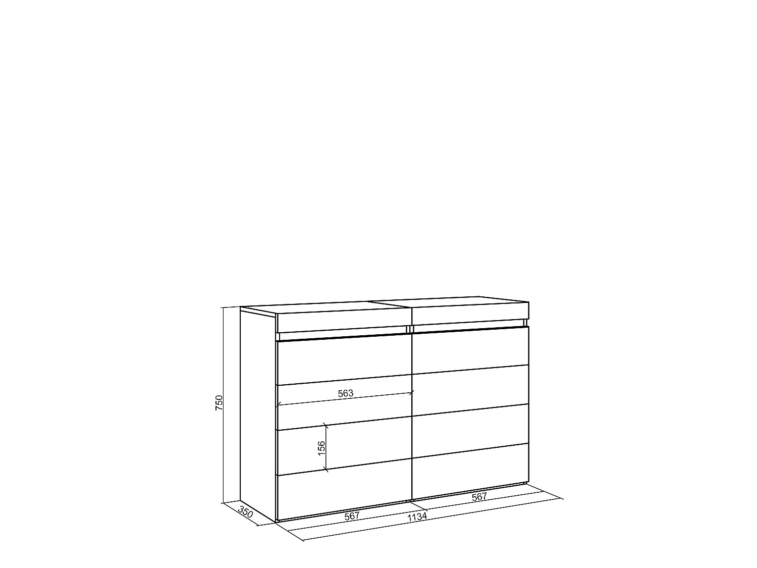 Commode, Buffet, Armoire, 114x35x75cm, Chambre à coucher, pièce, Armoire à Tiroirs, Chêne