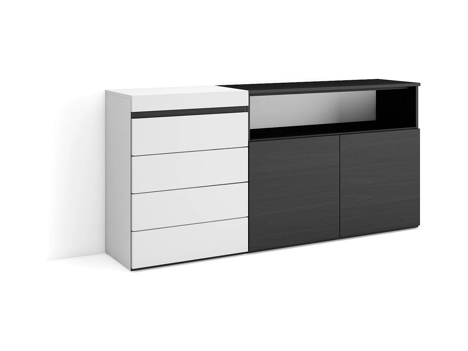Commode, Buffet, Armoire, 135x57x75 cm, Chambre à coucher, pièce, Armoire à Tiroirs, Blanc et noir